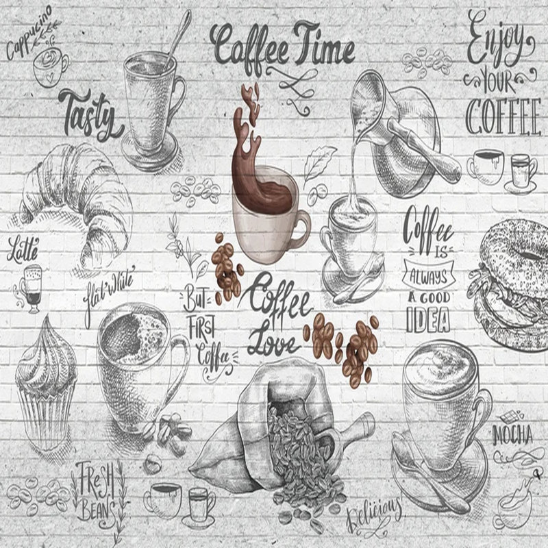 Le café vibre sur les murs de brique, L 96 po x l 108 po