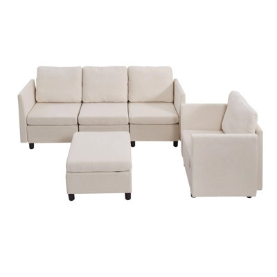 Modular Sectional Sofa, Modern 5-Seater Modular Sofa with Hidden Storage, Cloud Sectional Couch with High Rebound Sponge, Solid Wood Frame Upholstered Comfy Couch for Living Room, Bedroom, Beige
