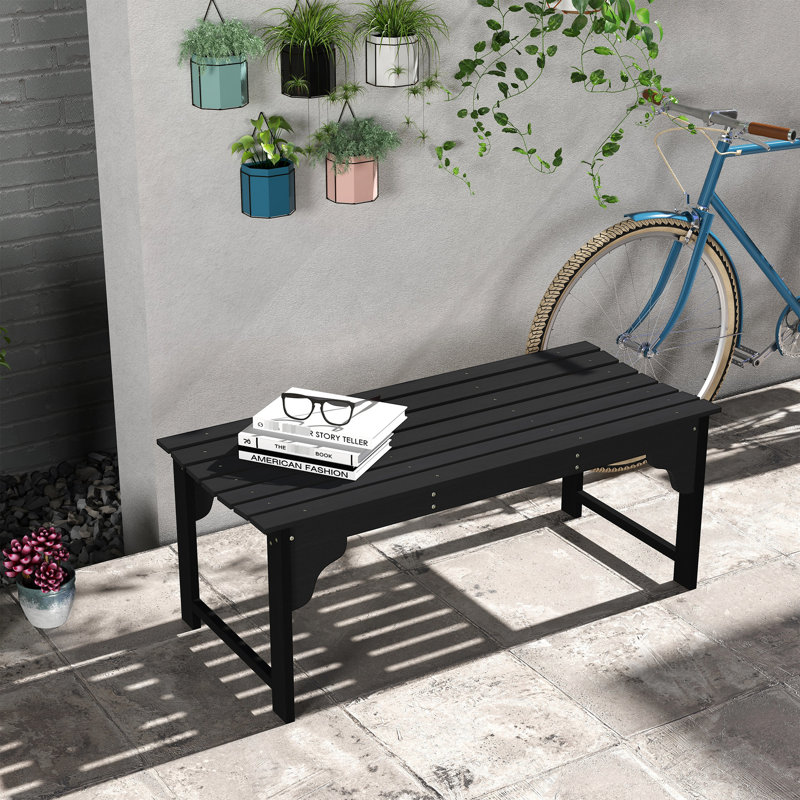 Banc de jardin extérieur en bois noir avec siège à lattes. Pour la véranda, la cour. Tabouret de véranda sans dossier. Deux, atmosphère rustique. Assemblage facile. Capacité de 550 lb L 45,25 po x l 19,75 po x H 17,75 po