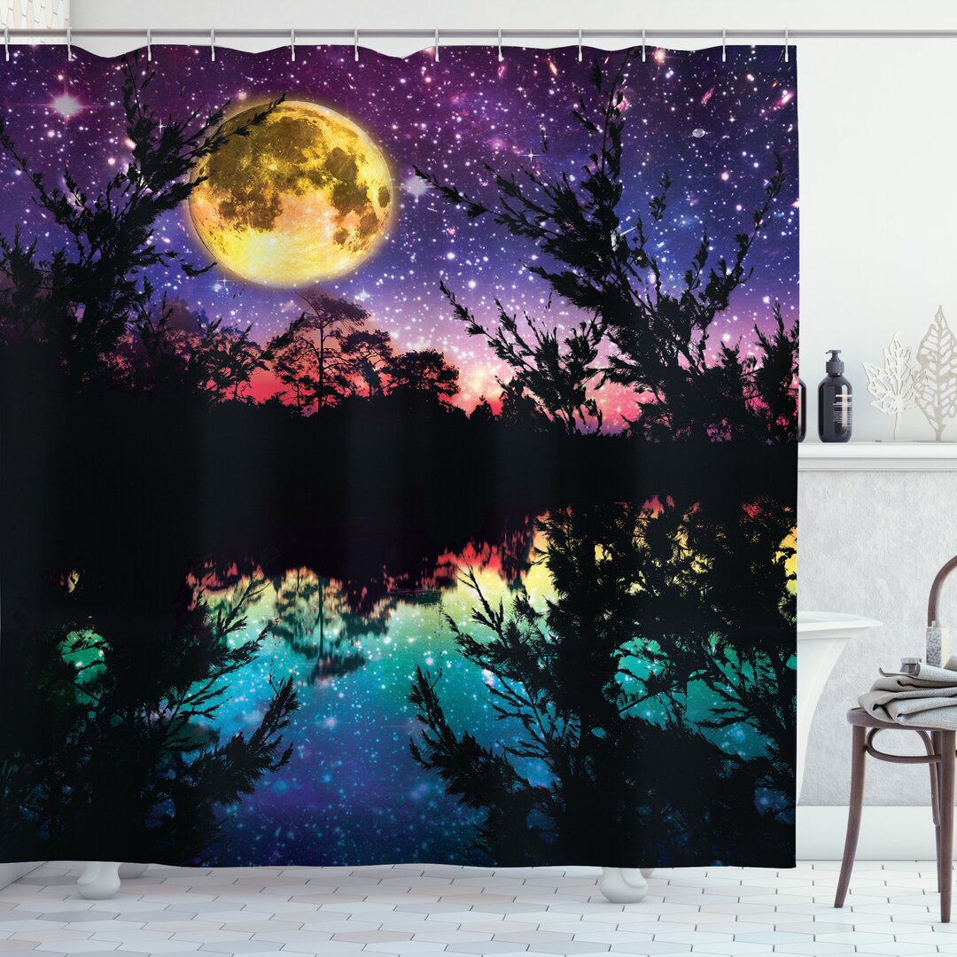 Duschvorhang, Night Sky Trees, Modern, Lila Pink und Blau