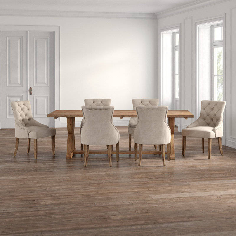 Aldrina 6 - Person Trestle Dining Set, Beige Linen