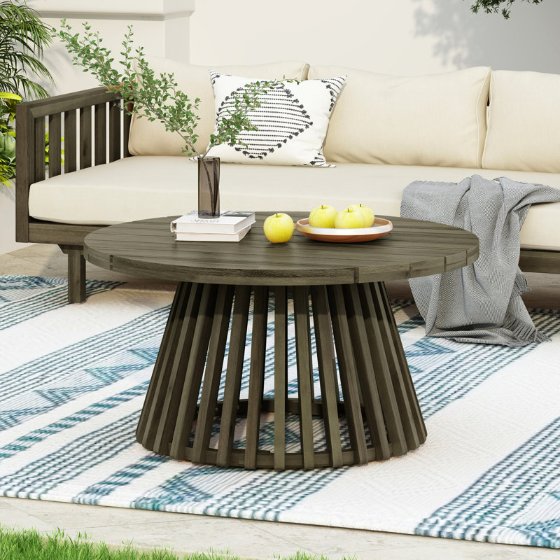 Table basse ronde en bois gris de 30,9 po, idéale pour un usage extérieur dans la cour