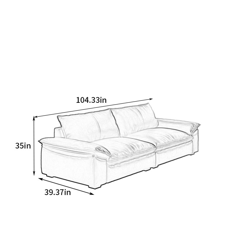 Tofu block modern simple sofa, 35" H x 104.33" W x 39.37" D