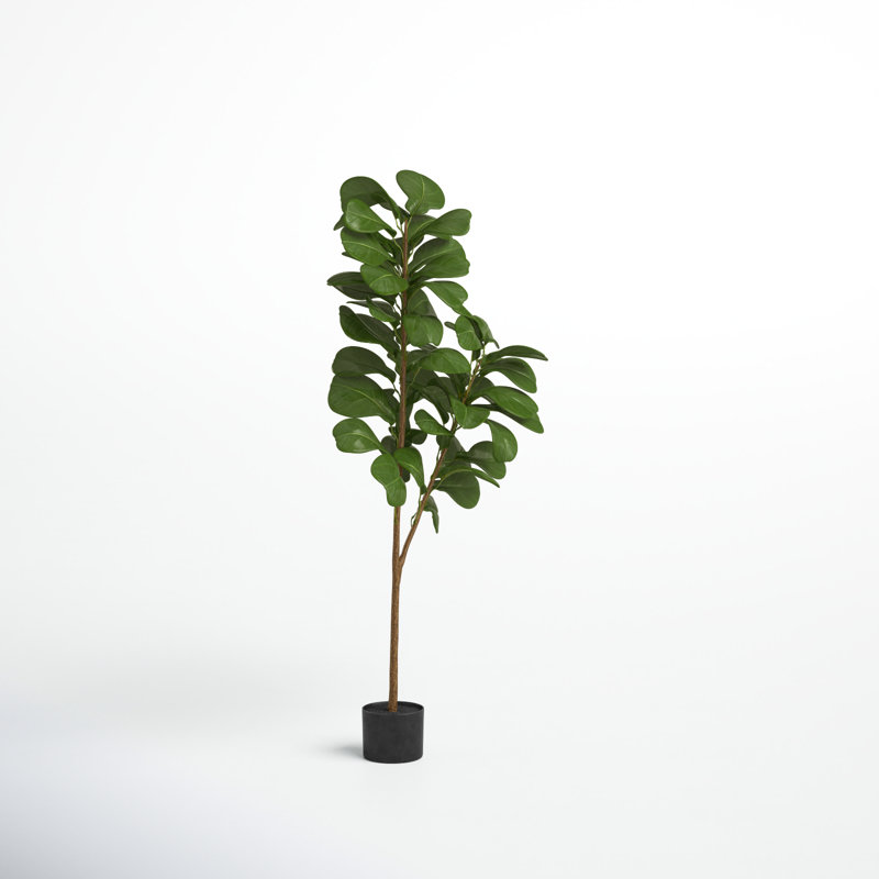 Faux Fiddle Leaf Fig Tree in Planter, 66" H x 10" W x 10" D