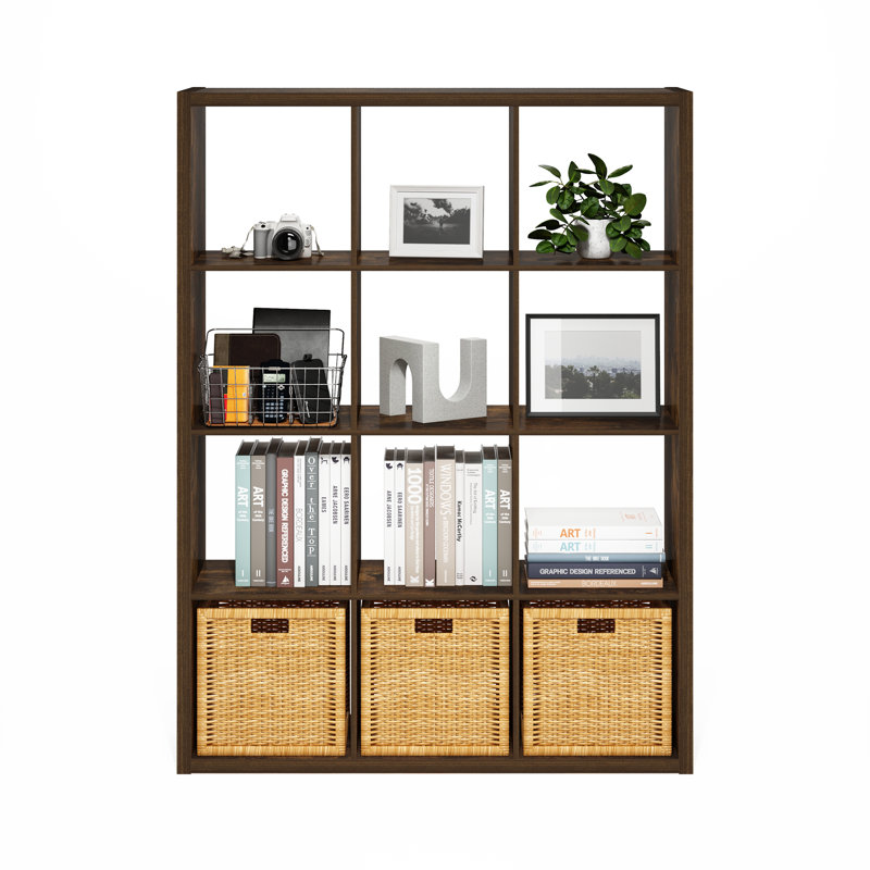  Organisateur de rangement décoratif à dos ouvert Grigorijs, Pin ambré, (12 tablettes) H 57,95 po x l 43,78 po x P 14,57 p