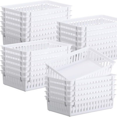Paniers de rangement en plastique pour la classe et l'organisation à la maison - Blanc - Petits plateaux de rangement rectangulaires pour garde-manger, jouets, chambres à coucher et comptoirs de cuisine (paquet de 24)