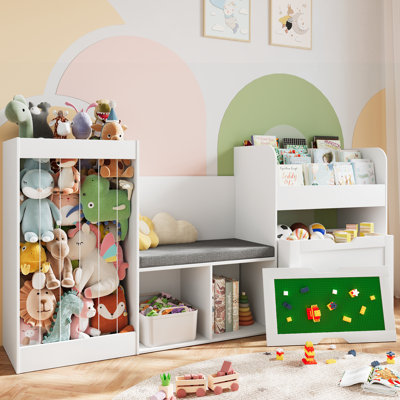 31.5"H Kids Bookcase, Toy Storage Organizer with Bench, Stuffed Animal Storage, Building Block Drawers, White by Isabelle & Max