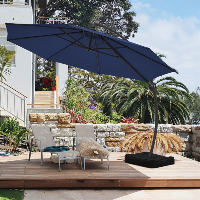 Parasol en porte-à-faux 11 pi avec inclinaison infinie, mât en aluminium, housse de protection et sac de sable Bersa