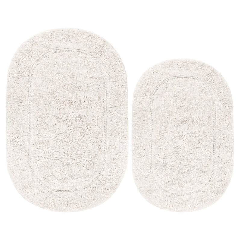Ensemble de tapis de salle de bain ovale antidérapant en coton de qualité supérieure, Ivoire ivoire