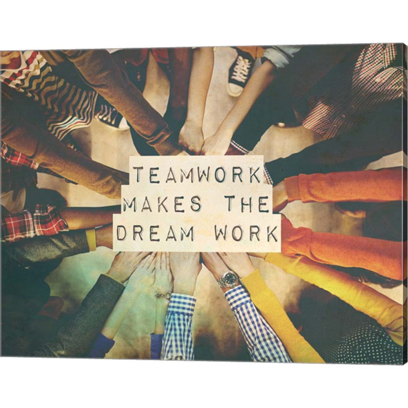 «Teamwork Makes The Dream Work Stacking Hands Color By Color Me Happy», art mural sur toile
