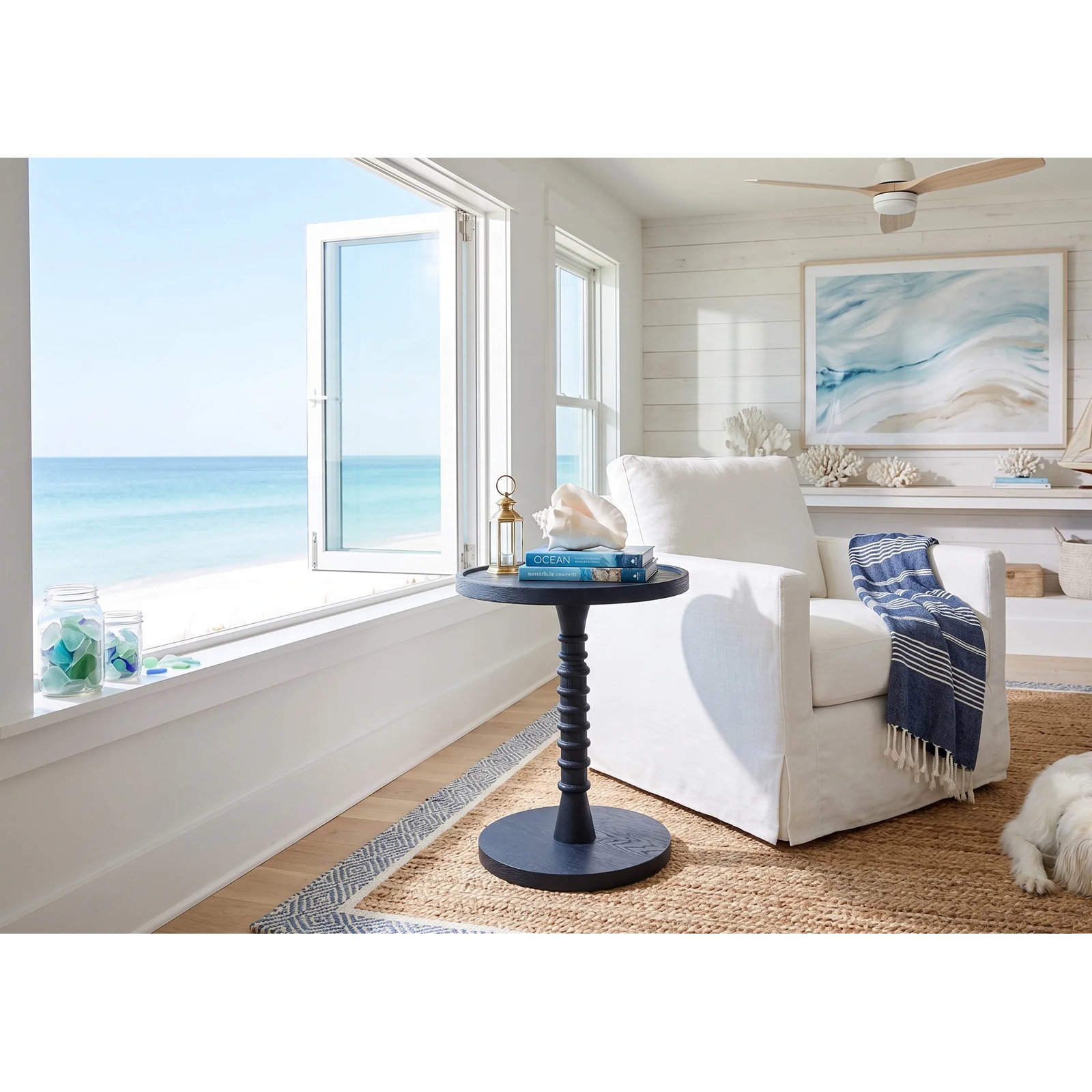 Linda 14" Mango End Table, Navy Blue