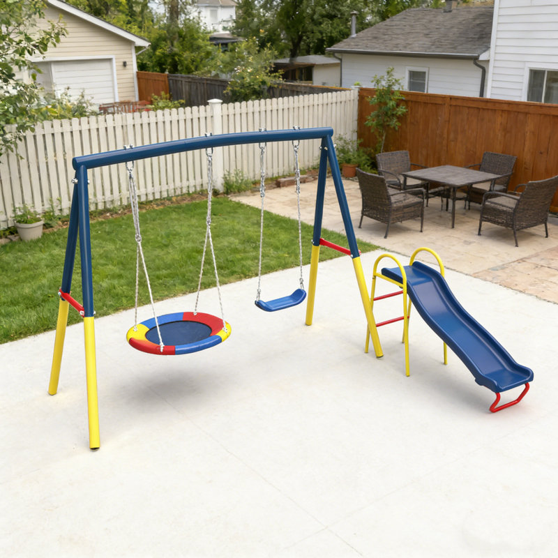 Balançoires pour cour arrière avec glissade pour enfants, ensemble de jeu en métal robuste pour enfants de 440 lb