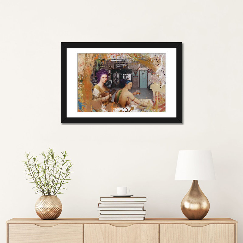 « tatouage », impression sur toile, H 18 po x l 26 po x P 1,5 po, Toile avec cadre noir, Blanc