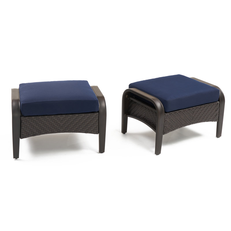Barcelo Rattan Club Ottoman with Cushion, Canvas Navy Sunbrella® Canvas