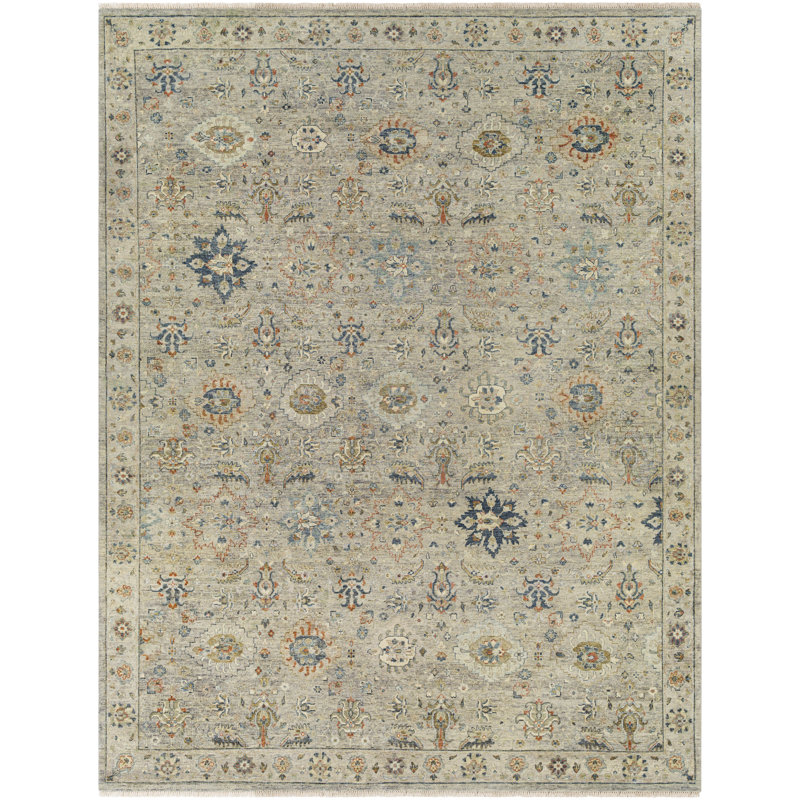 Wool Floral Area Rug, Rectangle 9' x 12'