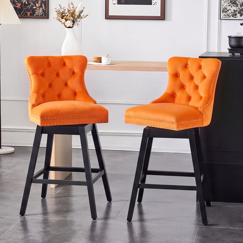  Tabouret de bar pivotant à 360 ° de hauteur 30,7 po Velvet, Velours orange