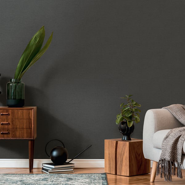 Flourish 10.05m x 53cm Textured Wallpaper Roll, Black
