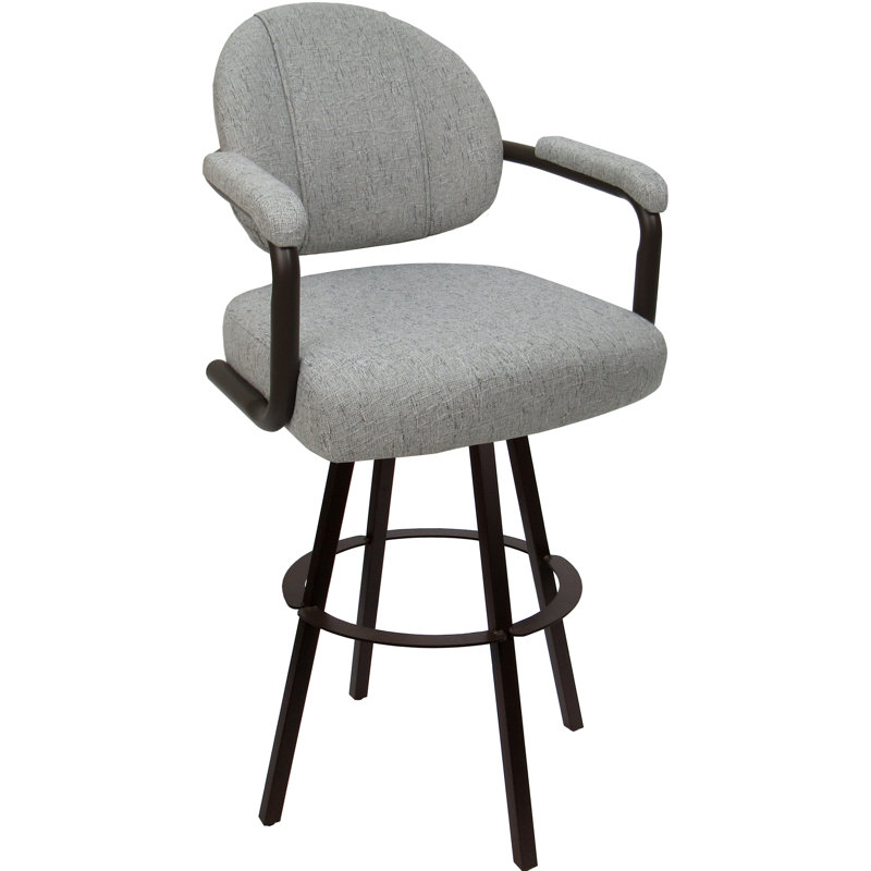 Swivel Upholstered Counter Stool with Metal Frame, Slate Polyester Blend/Brown Frame
