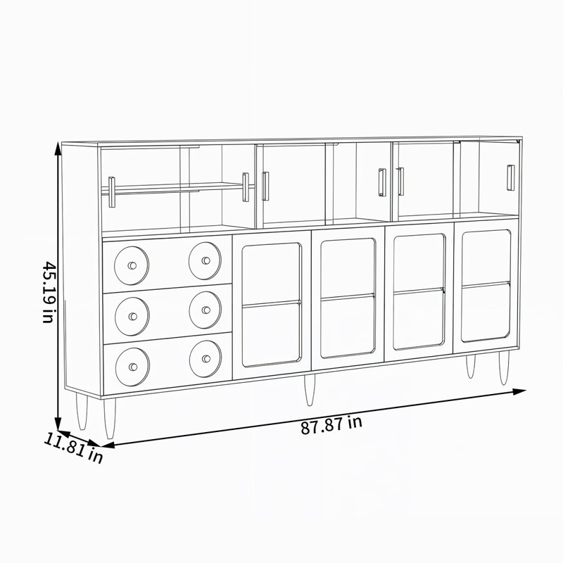 Buffet Mid Mid, H 45,19 po x l 87,87 po x P 11,81 po