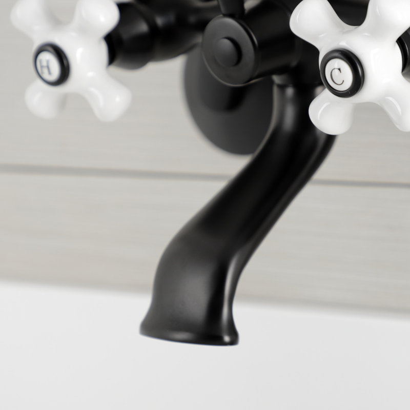 Kingston Brass Kingston Three-Handle 2-Hole Wall Mount Clawfoot Tub Faucet with Hand Shower, Matte Black