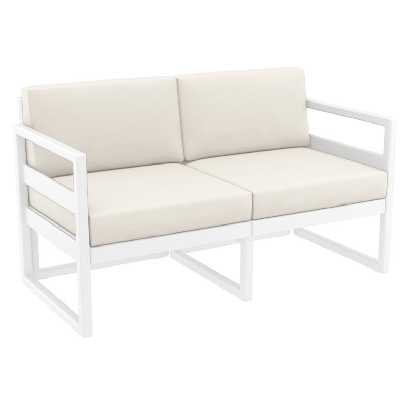 Causeuse d'extérieur Lane avec coussins Sunbrella, Blanc, Toile Sunbrella® naturel