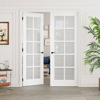 Porte intérieure à 10 carreaux en verre dépoli, portes françaises en MDF CARB P2 et verre trempé SGCC, quincaillerie noire mate - poignée de porte avec serrure, loquet et charnières, préfinie et imperméable, garde-manger, chambre, salle de bain et placard, teinture facile à faire soi-même, 122 cm x 203 cm