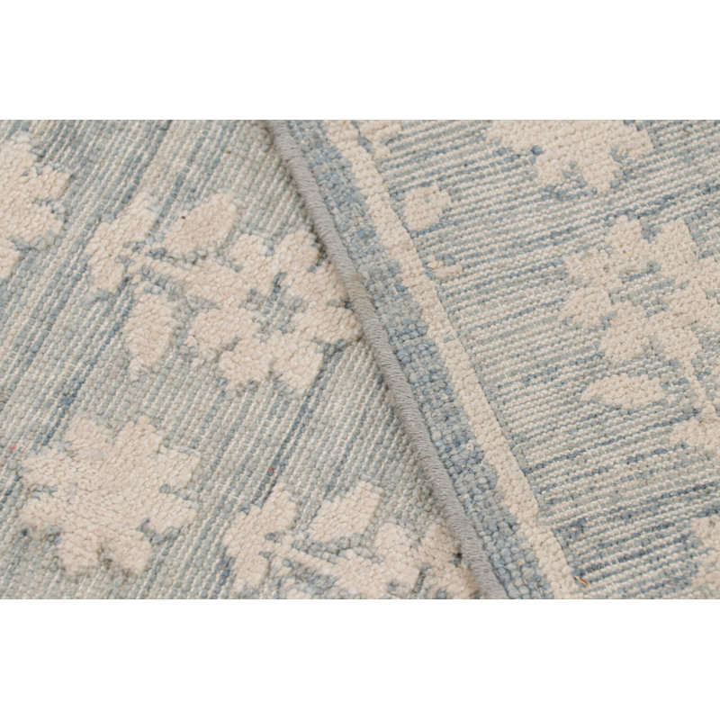 Rug & Kilim’S Modern Block Print Rug In Blue With White Floral Patterns, Rectangle 4' x 5'