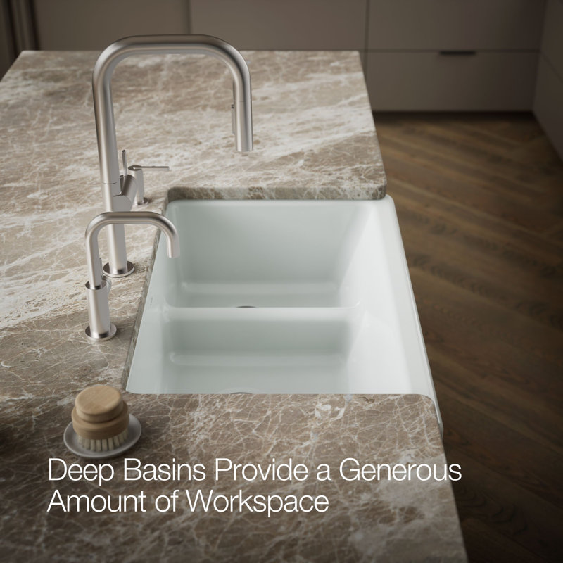 Whitehaven® 36" L x 22" W Double Basin Farmhouse/Apron Kitchen Sink, Ice Grey