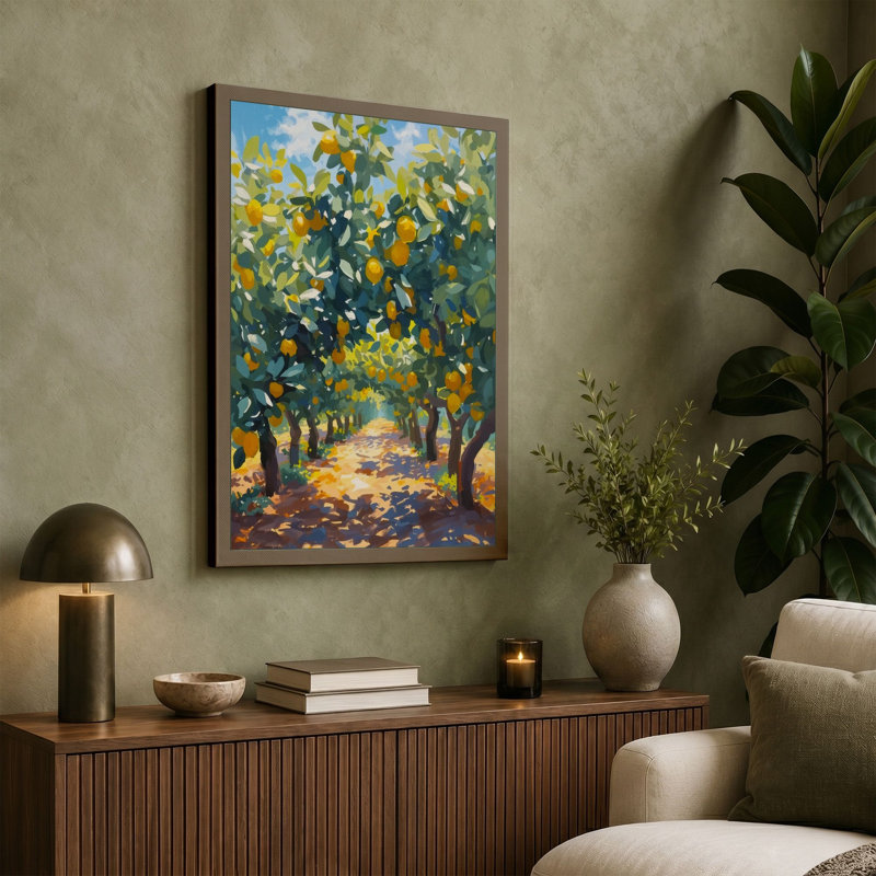 Golden Blossom Path Botanical - Wrapped Canvas, 24x16 - 61.0 x 40.6 cm, Terracotta Border