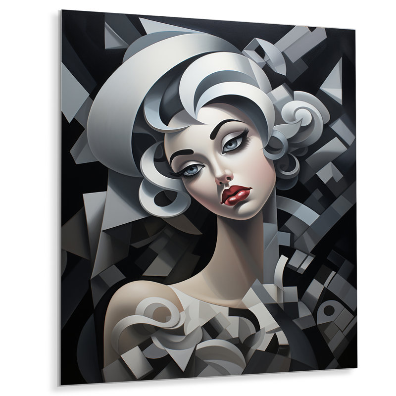 Black And White Cubic Woman Portrait V - Fashion Metal Art, 20" H x 12" W x 1" D