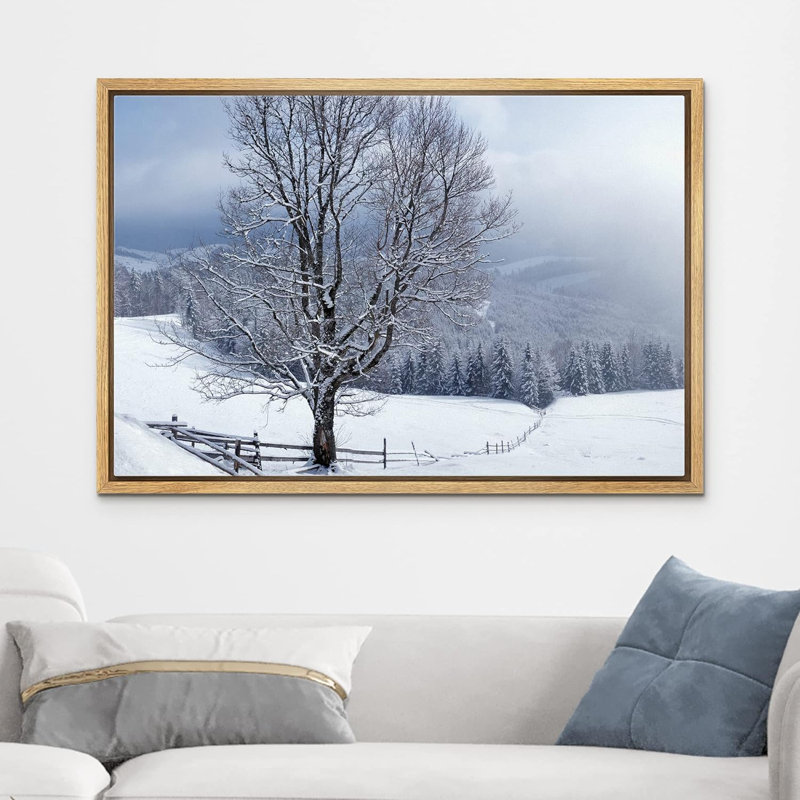 Magnifique paysage d'hiver avec des arbres recouverts de neige, Cadre naturel flottant, H 16 po x l 24 po