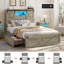 Lit plateforme en bois gris, style ferme, avec porte coulissante, éclairage DEL et 2 tiroirs de rangement, idéal pour les petites chambres. Sommier non requis.-150270676-167025218