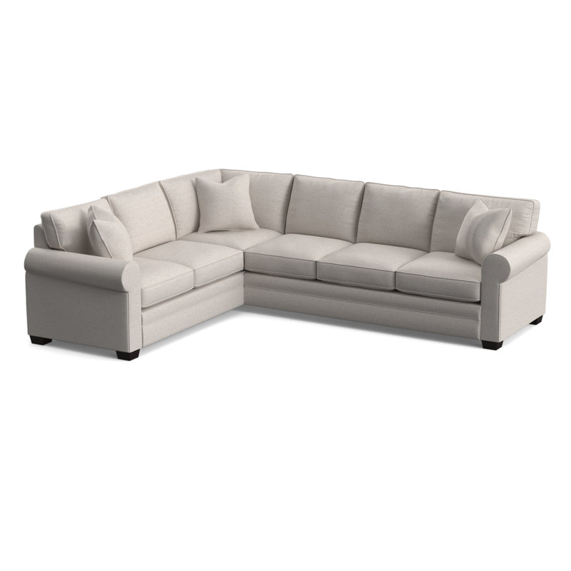 Bedford Upholstered L-Sectional, Java Finish, White Textured Performance; 0865-91, Left Hand Facing