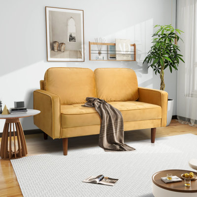 Muneef Corvettta 57.5"  square armrest pull-button double velvet couch