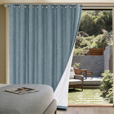 100% Blackout Linen Curtain, 100" L X 84" W – Grommet Sliding Door Curtain Panel, Extra Wide Thermal Insulated Drape, Room Darkening & Soundproof (Stone Blue 1 Pack)