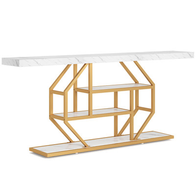 70.9 Inch Extra Long Faux Marble Console Table with 4-Tier Storage, Ideal for Modern Living and Elegant Home Decor
