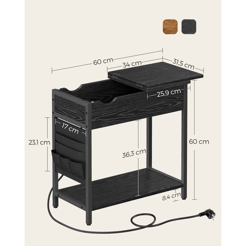 Maryetta End Table with Built-In Outlets, Black