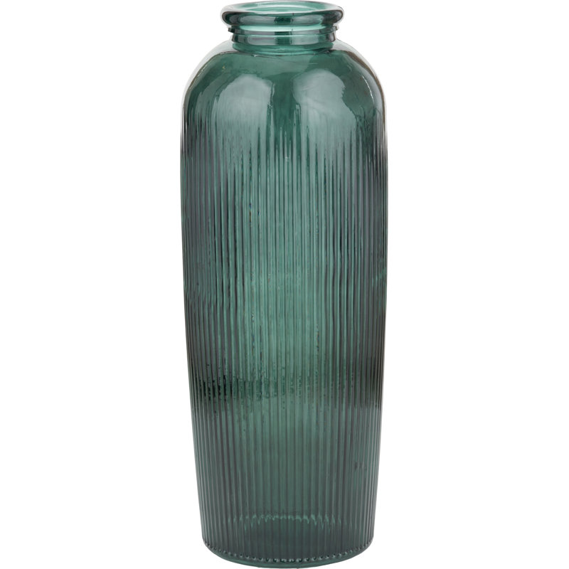 Recycled Glass Ribbed Vase Tall, Green