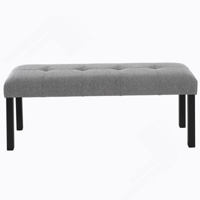 Modern Tufted Linen Dining Bench, Farmhouse Upholstered Entryway Bench With Black Rubber Wood Legs, Versatile For Kitchen, Bedroom, Hallway, Gray