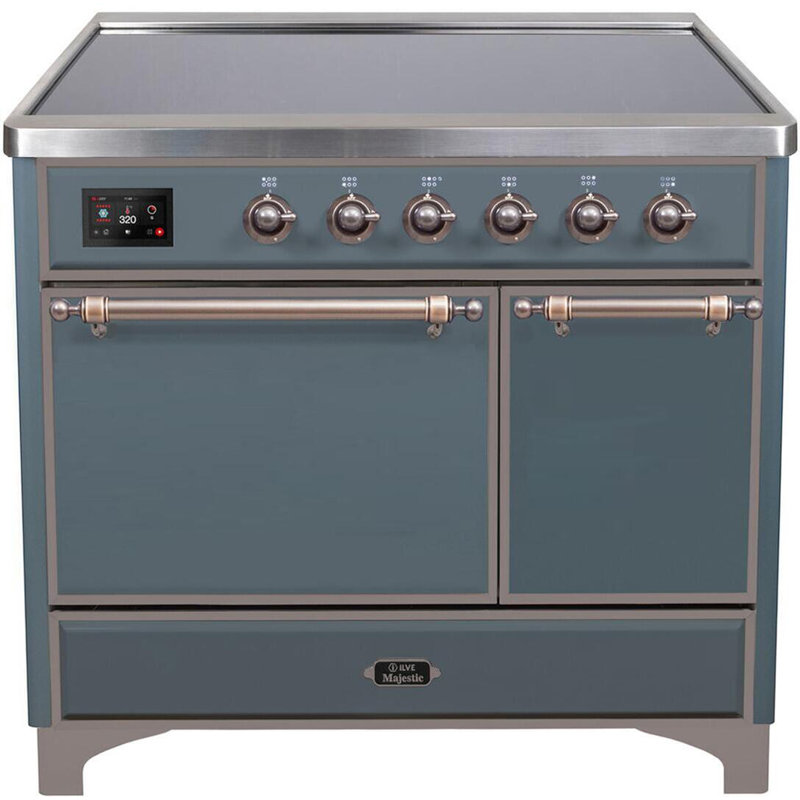 Cuisinière à induction 40 pouces avec 6 éléments à induction ILVE Majestic II Series (porte en verre), Gris-bleu / bronze