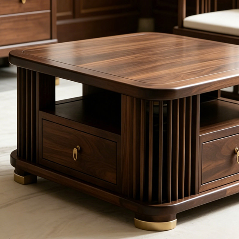 Table basse en bois massif de style médiéval, 17.7" H x 31.5" W x 31.5" D