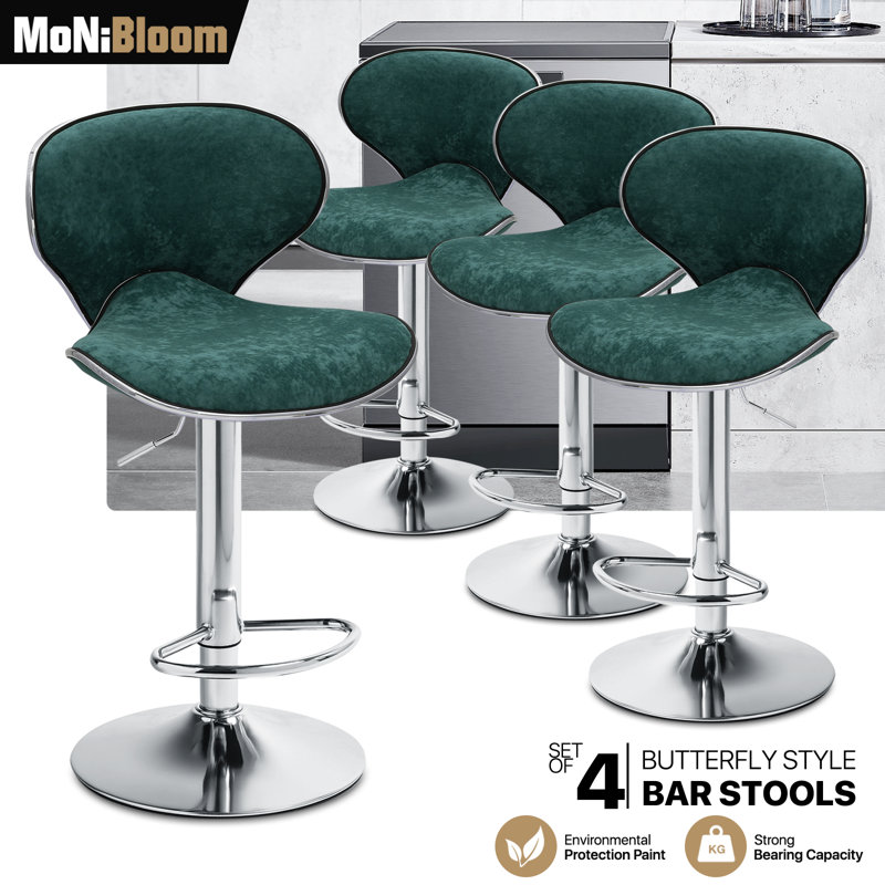 Brijet Upholstered Adjustable Height Counter Stool with Metal Frame, Green