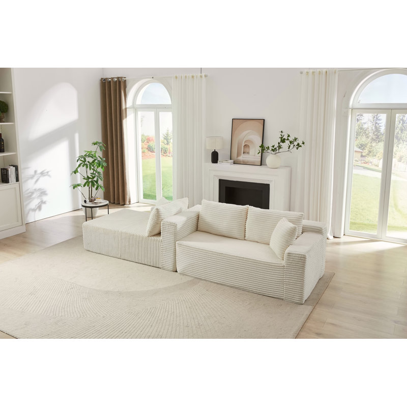 Canapé modulaire en L avec siège profond, sans assemblage requis, canapé-lit modulaire pour salon et chambre à coucher, blanc