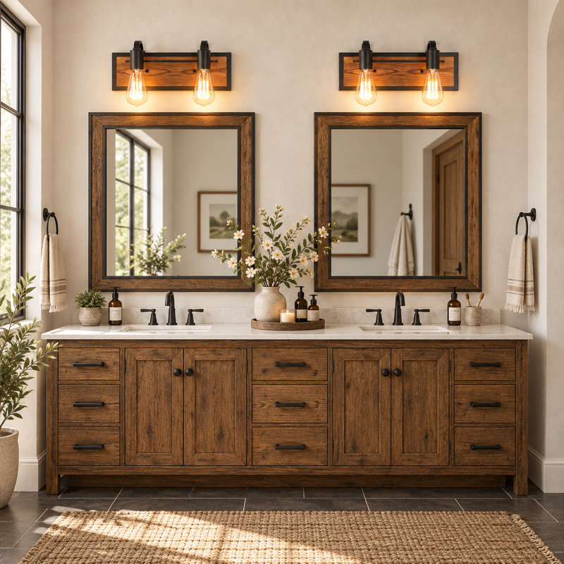 Carlile Dimmable Wood Vanity Light, 2 Lights