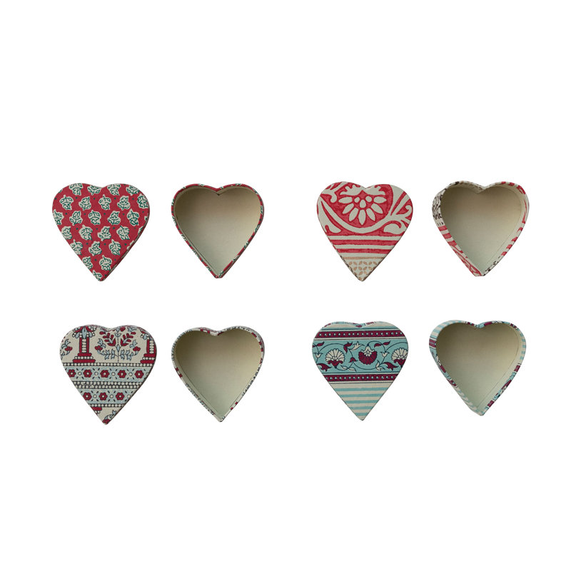 Block Printed Paper Heart Shaped Gift Box