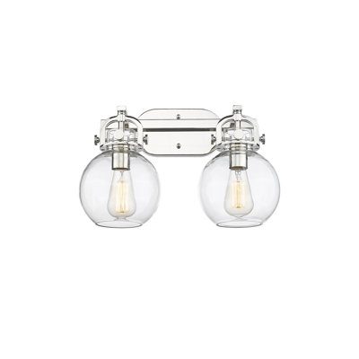 Sphère Newton - 2 lumières - 17 pouces - Nickel poli - Abat-jour transparent - Éclairage pour meuble-lavabo