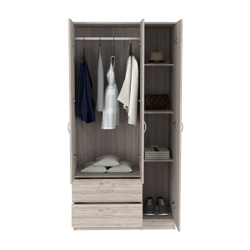Armoire trois portes Clark, chambre, Gris clair