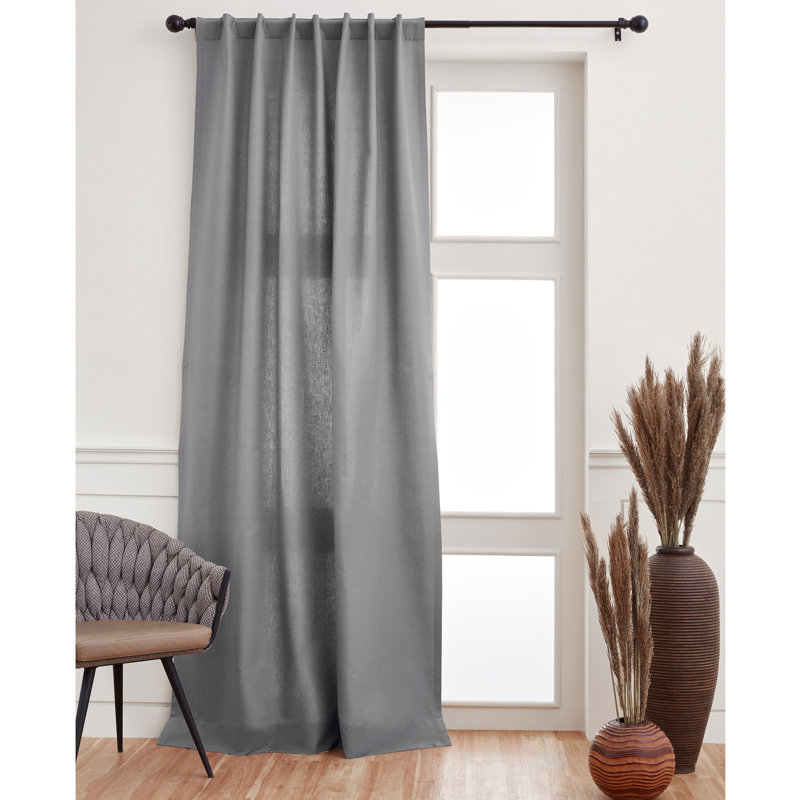 Cotton Linen Curtain with Rod Pocket, Grey, 52" W x 84" L