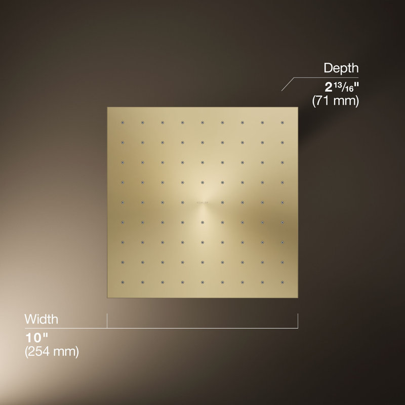 Contemporary Multi Function Rain Shower Head, Vibrant French Gold, 1.75 GPM, Square
