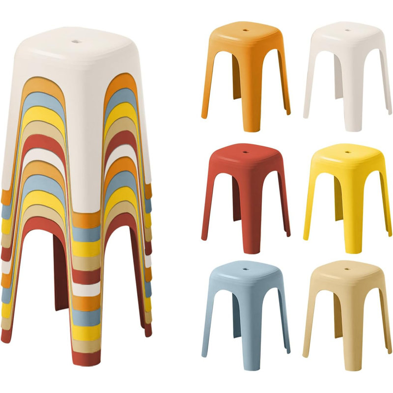 Paquet de 12 tabourets empilables colorés en plastique, tabouret portatif sans dossier pour salle de classe, bureau d'école